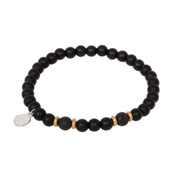 By Billgren – Beadsarmband Onyx/lava/guld