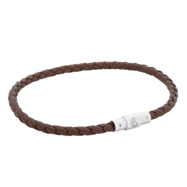 By Billgren – Tunt flätat läderarmband, brunt/silver